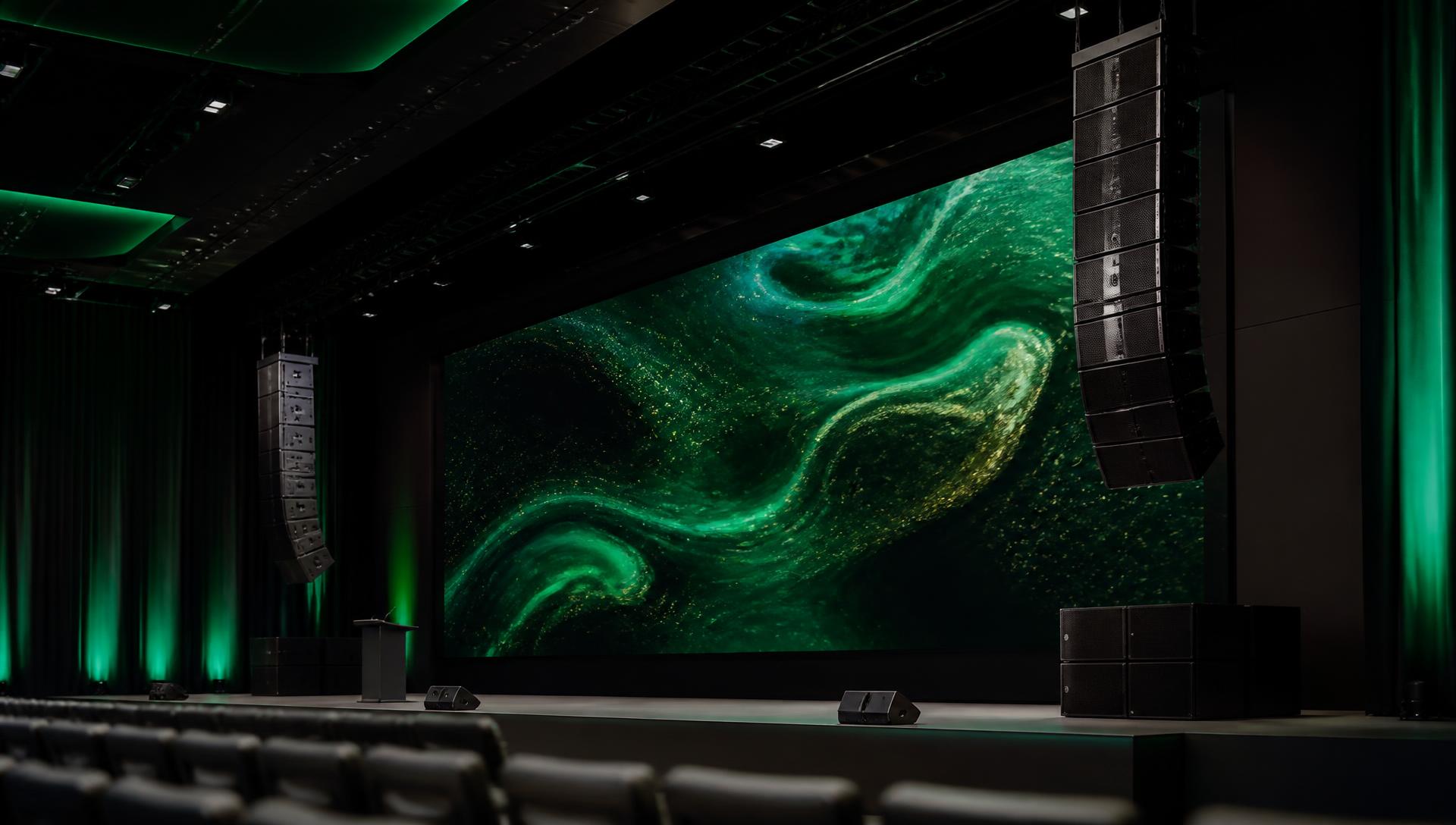 Large LED video wall and professional audio system in an auditorium