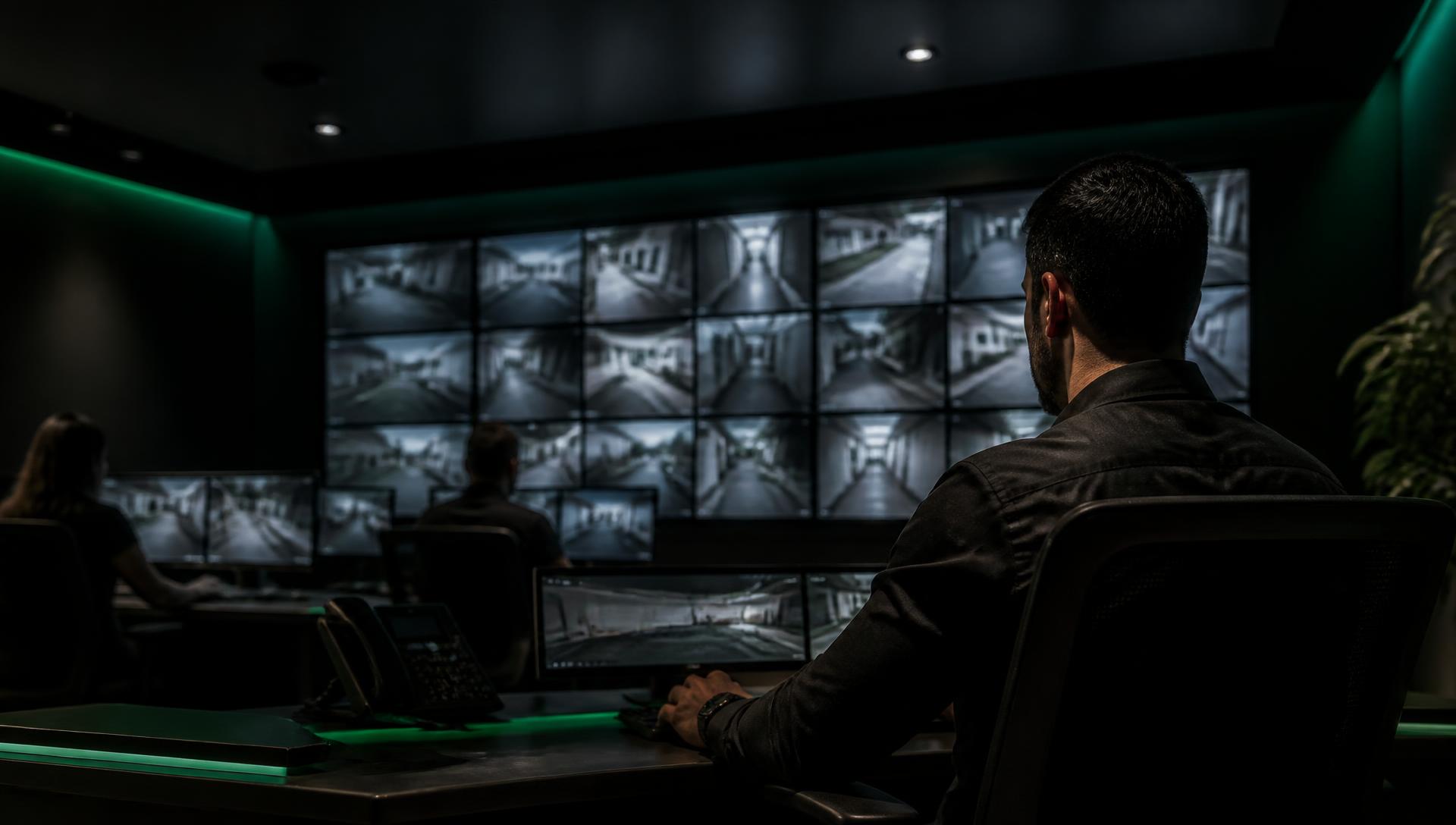 Security control room with CCTV video wall
